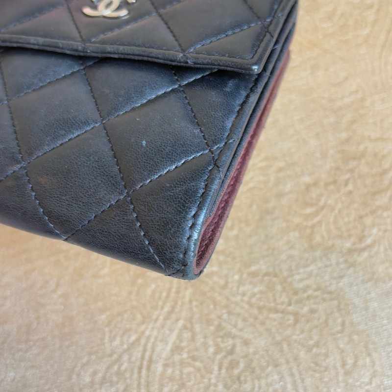 Chanel 黑色羊皮短夾錢包 銀包-14