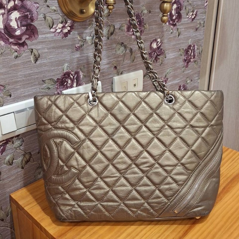 CHANEL 香檳金 銀鍊康朋包-0