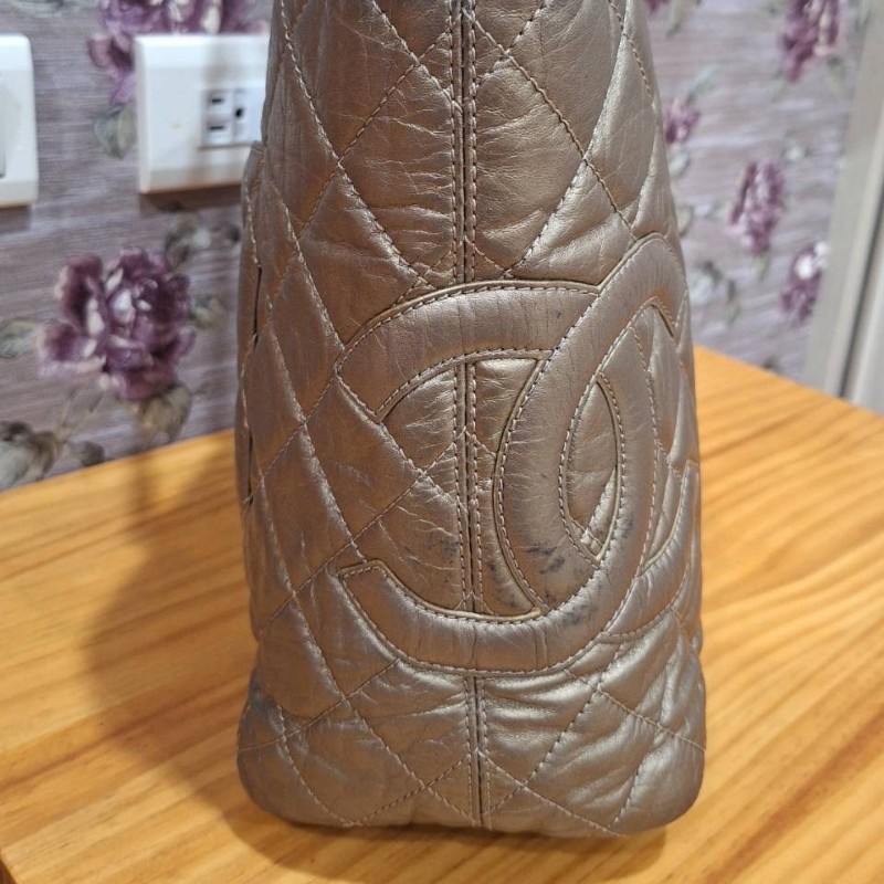 CHANEL 香檳金 銀鍊康朋包-2