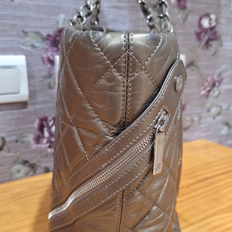 CHANEL 香檳金 銀鍊康朋包-3