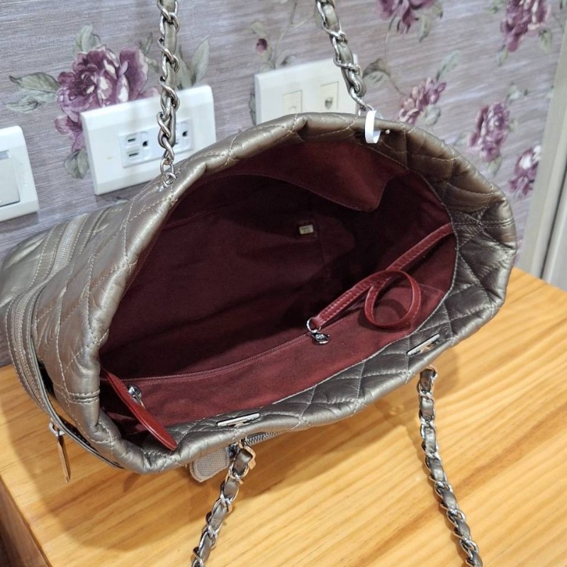 CHANEL 香檳金 銀鍊康朋包-4