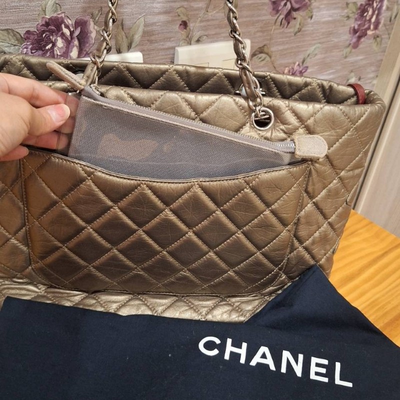 CHANEL 香檳金 銀鍊康朋包-5