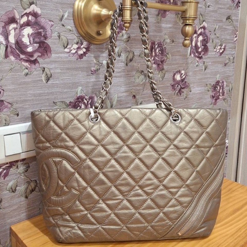 CHANEL 香檳金 銀鍊康朋包-6