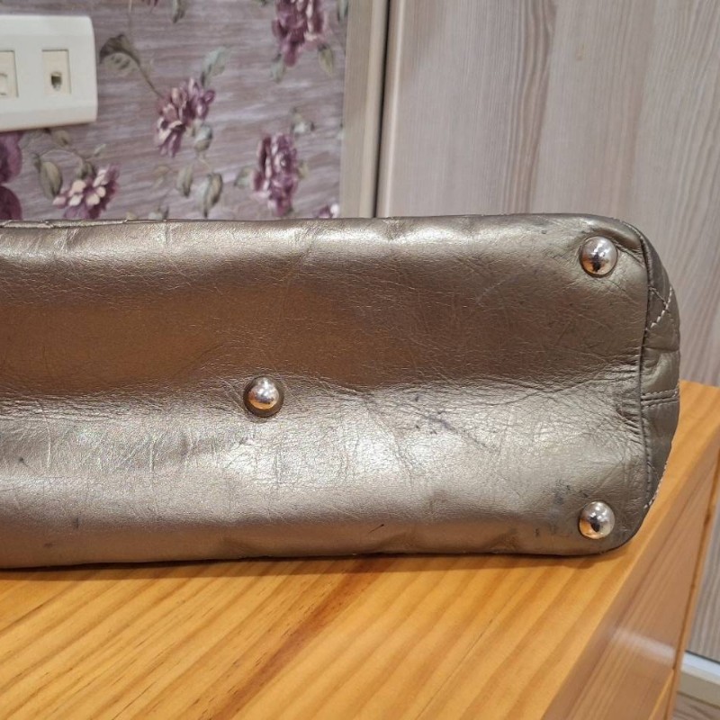 CHANEL 香檳金 銀鍊康朋包-9