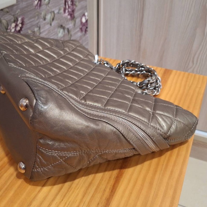 CHANEL 香檳金 銀鍊康朋包-10