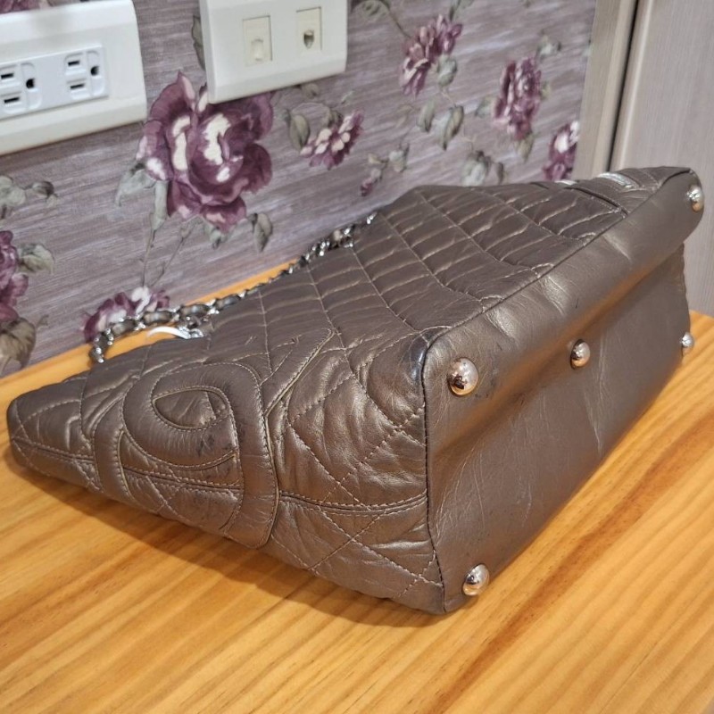 CHANEL 香檳金 銀鍊康朋包-11