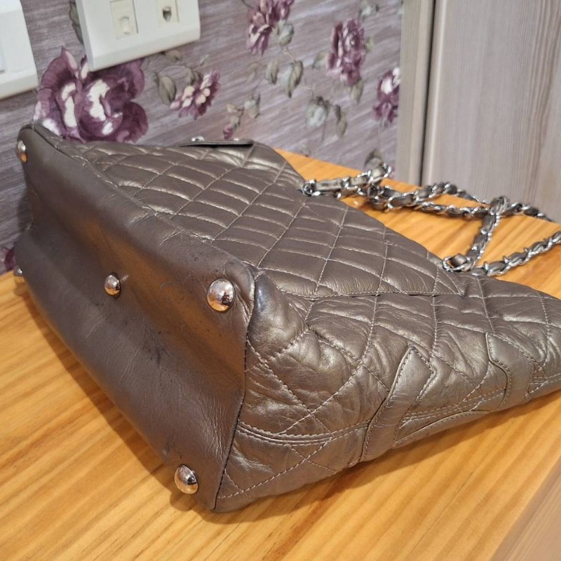 CHANEL 香檳金 銀鍊康朋包-12