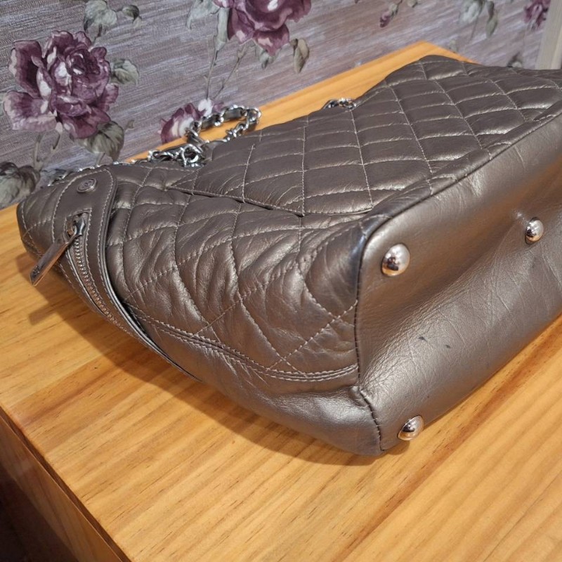 CHANEL 香檳金 銀鍊康朋包-13