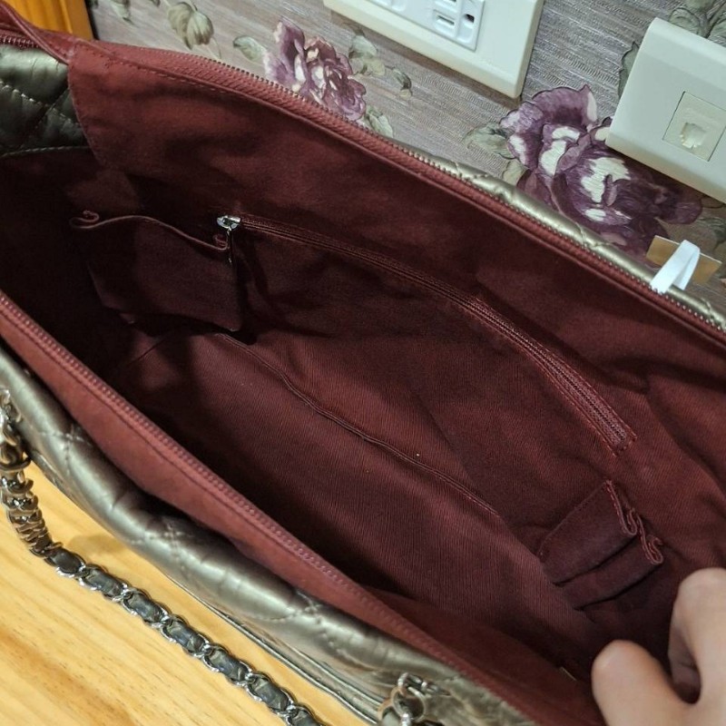 CHANEL 香檳金 銀鍊康朋包-15