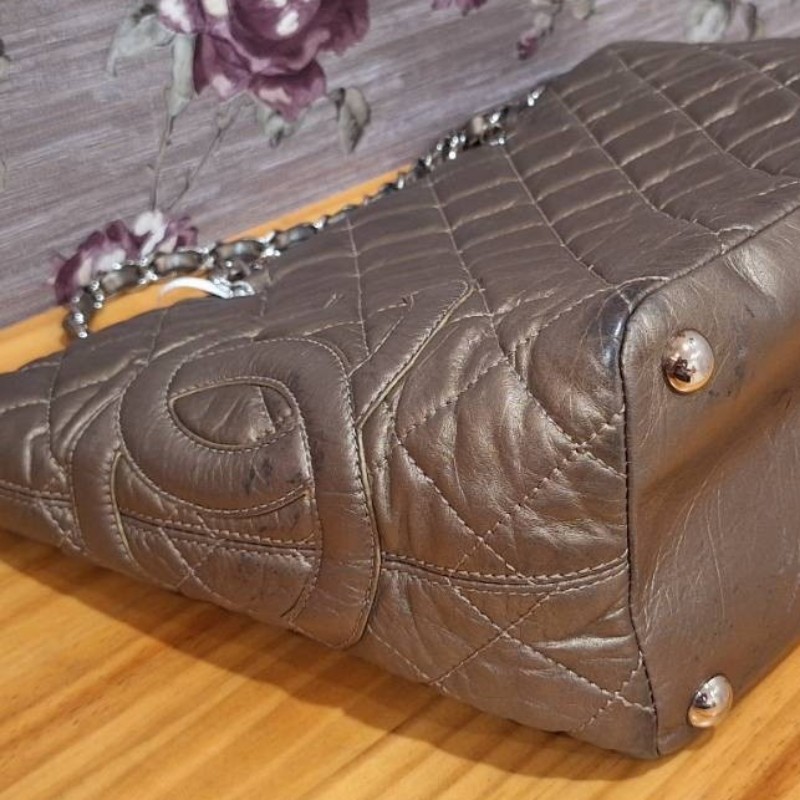 CHANEL 香檳金 銀鍊康朋包-22