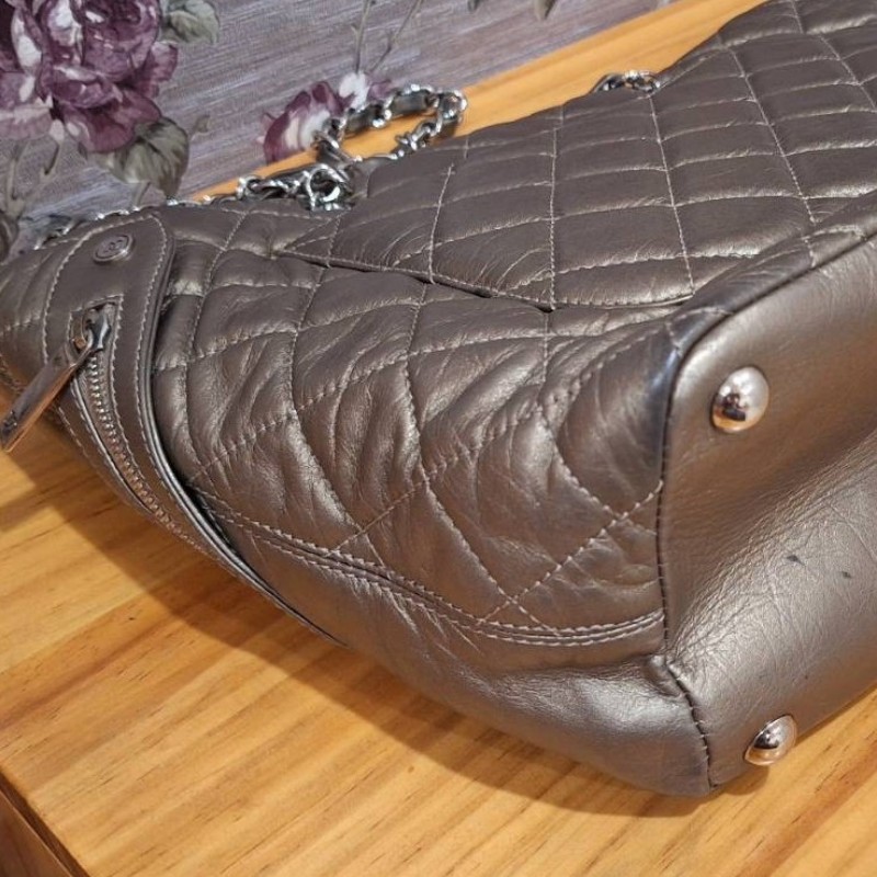 CHANEL 香檳金 銀鍊康朋包-23