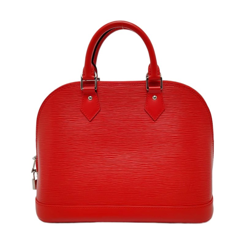 LOUIS VUITTON ALMA 小號 紅色EP​​I牛皮水波紋貝殼包手提包 銀色五金 9.9新-0