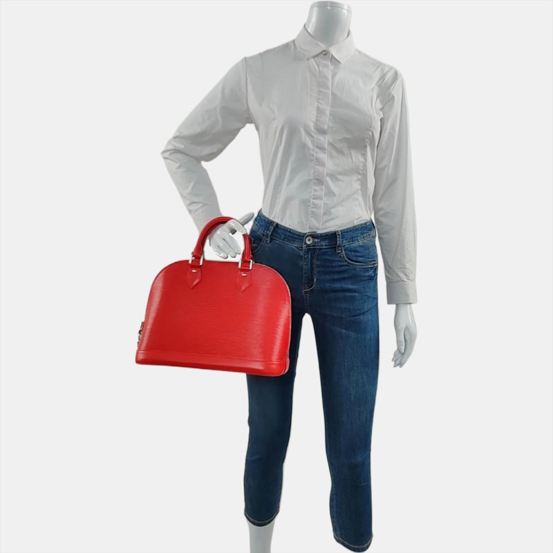 LOUIS VUITTON ALMA 小號 紅色EP​​I牛皮水波紋貝殼包手提包 銀色五金 9.9新-1