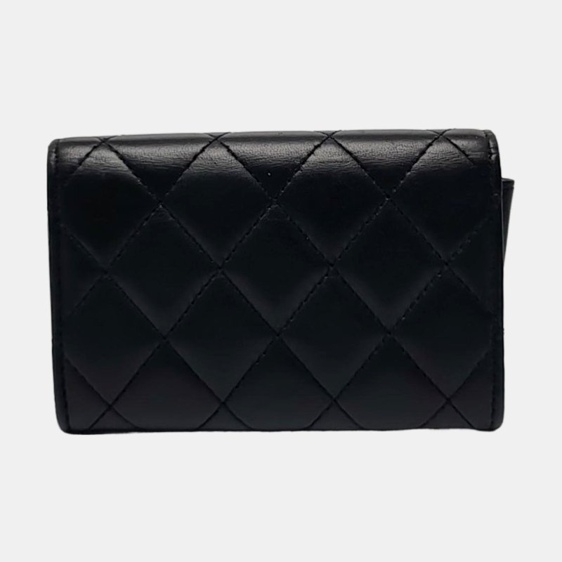 CHANEL CLASSIC FLAP 黑色羊皮萎格紋卡包 銀色五金 24開 配件齊全-3