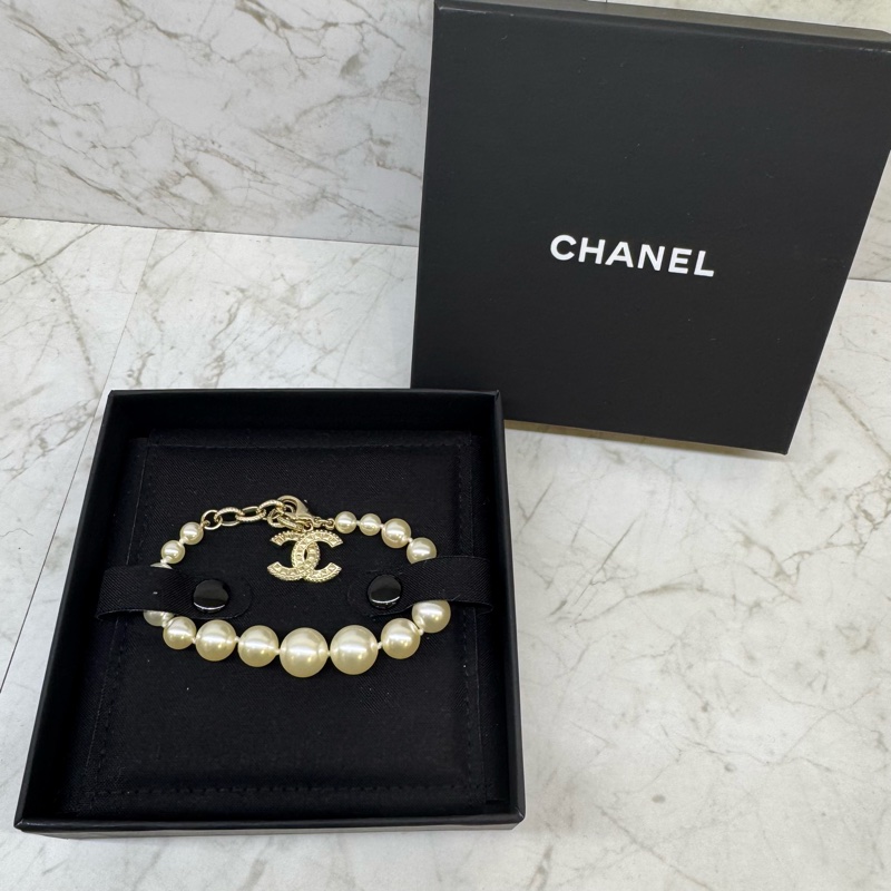 CHANEL 100周年限定珍珠水鑽雙C手鍊-0