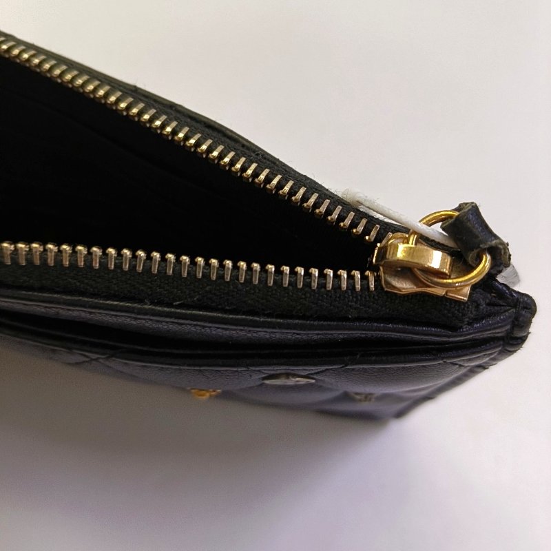 CHANEL 黑色羊皮菱格紋縫製錢包 卡包 26開-15