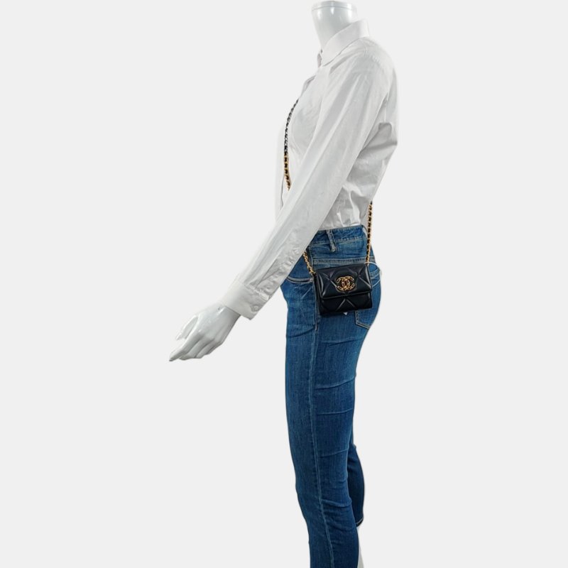 CHANEL 19bag 黑色羊皮菱格紋單肩包斜挎包 30開 配件齊全-1