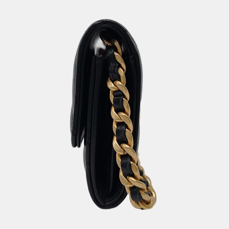 CHANEL 19bag 黑色羊皮菱格紋單肩包斜挎包 30開 配件齊全-2