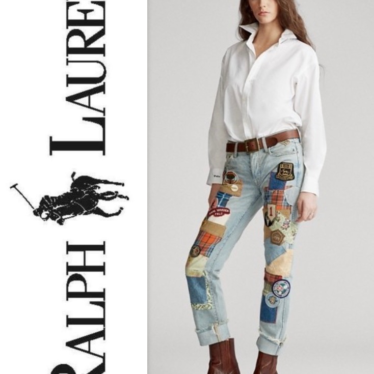 Polo Ralph Lauren 加工破壞留鬚拼布牛仔褲 w25 150/64A-0