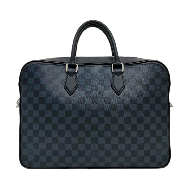 LOUIS VUITTON DANDY 中號 深藍色塗層帆布棋盤格手提包 銀色五金-0