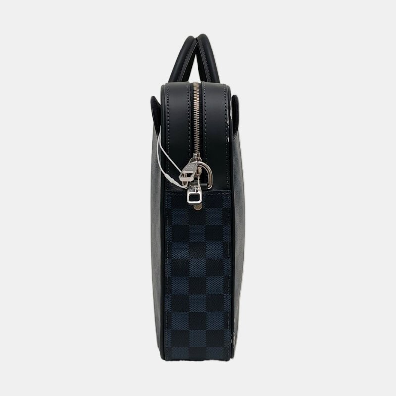 LOUIS VUITTON DANDY 中號 深藍色塗層帆布棋盤格手提包 銀色五金-3