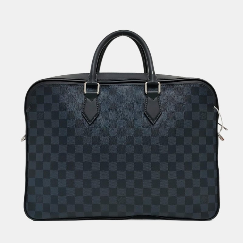 LOUIS VUITTON DANDY 中號 深藍色塗層帆布棋盤格手提包 銀色五金-4