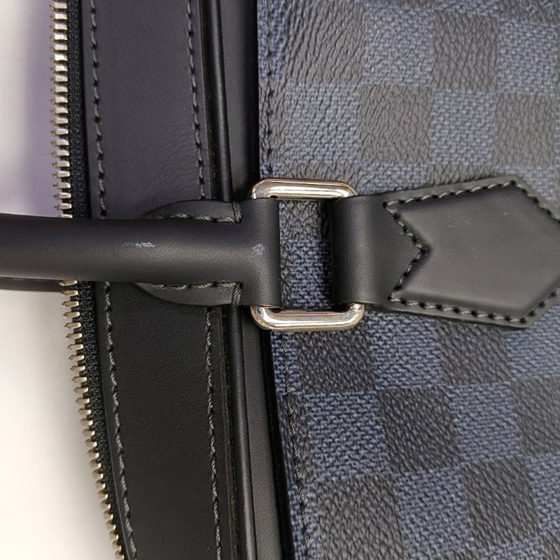 LOUIS VUITTON DANDY 中號 深藍色塗層帆布棋盤格手提包 銀色五金-7