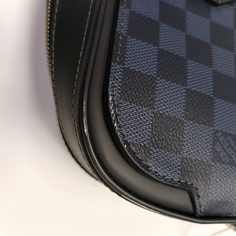 LOUIS VUITTON DANDY 中號 深藍色塗層帆布棋盤格手提包 銀色五金-8