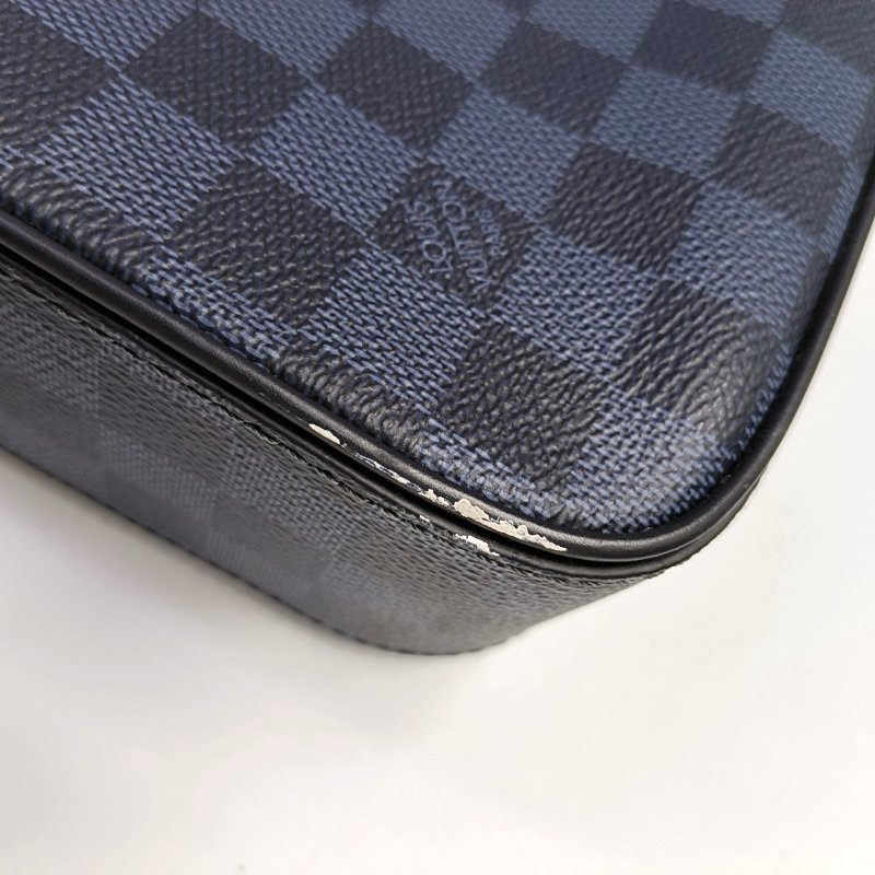 LOUIS VUITTON DANDY 中號 深藍色塗層帆布棋盤格手提包 銀色五金-9