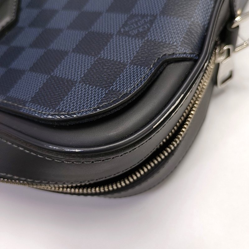 LOUIS VUITTON DANDY 中號 深藍色塗層帆布棋盤格手提包 銀色五金-10