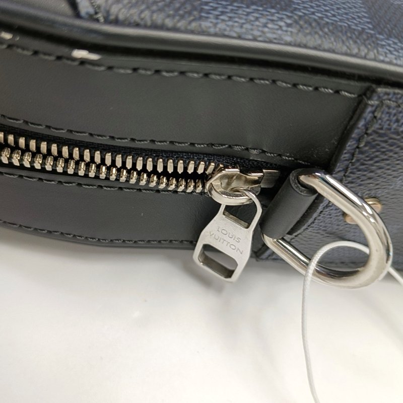 LOUIS VUITTON DANDY 中號 深藍色塗層帆布棋盤格手提包 銀色五金-11