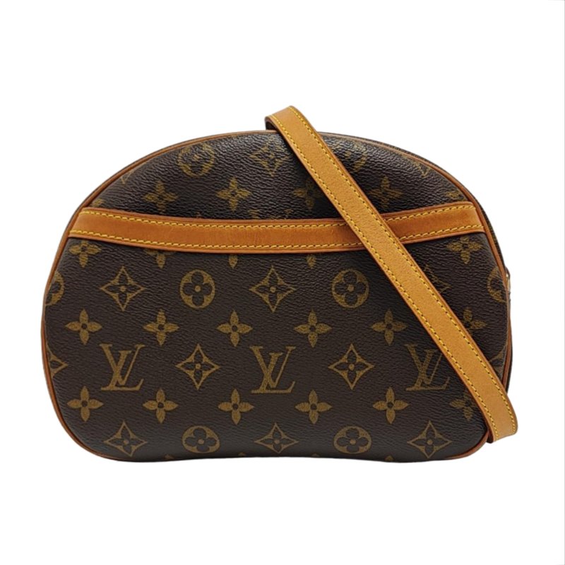 LOUIS VUITTON BLOIS 小號 棕色塗層帆布老花蘋果包斜背包單肩包 金色五金-0