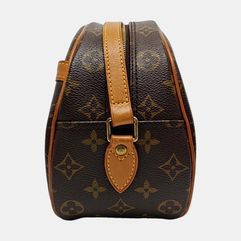 LOUIS VUITTON BLOIS 小號 棕色塗層帆布老花蘋果包斜背包單肩包 金色五金-2
