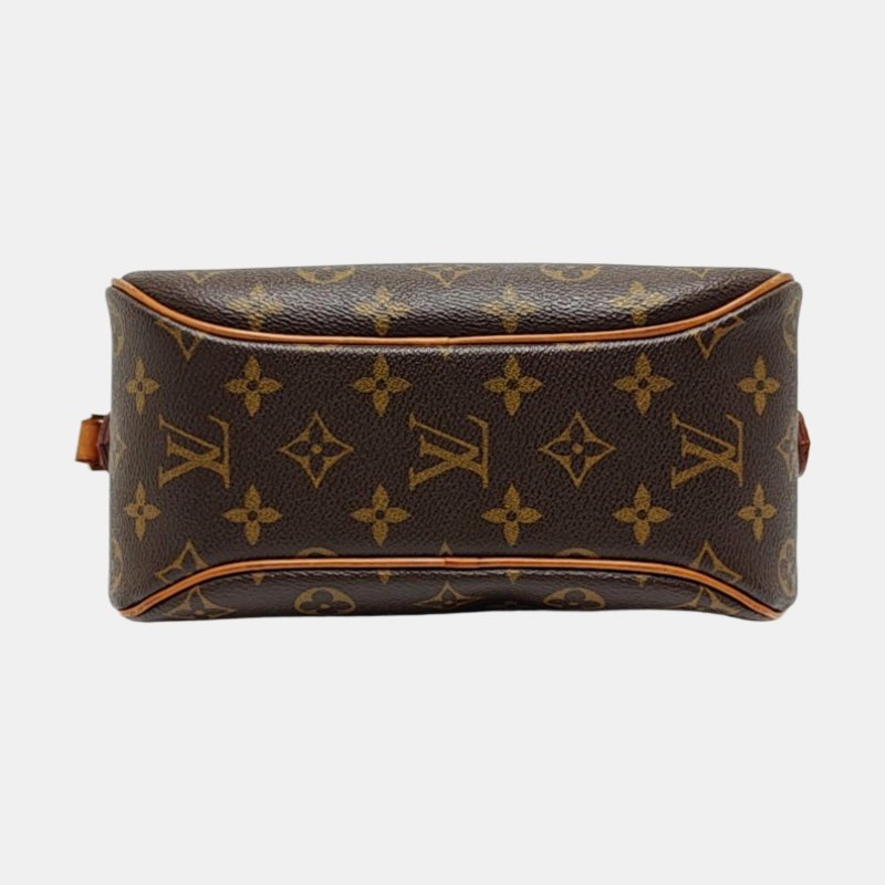 LOUIS VUITTON BLOIS 小號 棕色塗層帆布老花蘋果包斜背包單肩包 金色五金-5