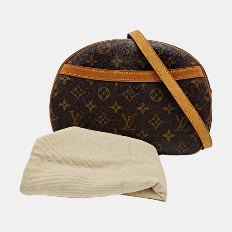 LOUIS VUITTON BLOIS 小號 棕色塗層帆布老花蘋果包斜背包單肩包 金色五金-7