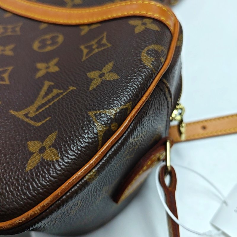 LOUIS VUITTON BLOIS 小號 棕色塗層帆布老花蘋果包斜背包單肩包 金色五金-9