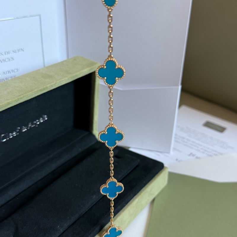 VCA 梵克雅寶 五花手鏈 藍五花 Vintage Alhambra手鍊 5枚四葉幸運圖騰-2