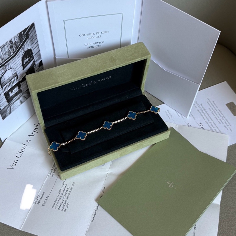 VCA 梵克雅寶 五花手鏈 藍五花 Vintage Alhambra手鍊 5枚四葉幸運圖騰-4