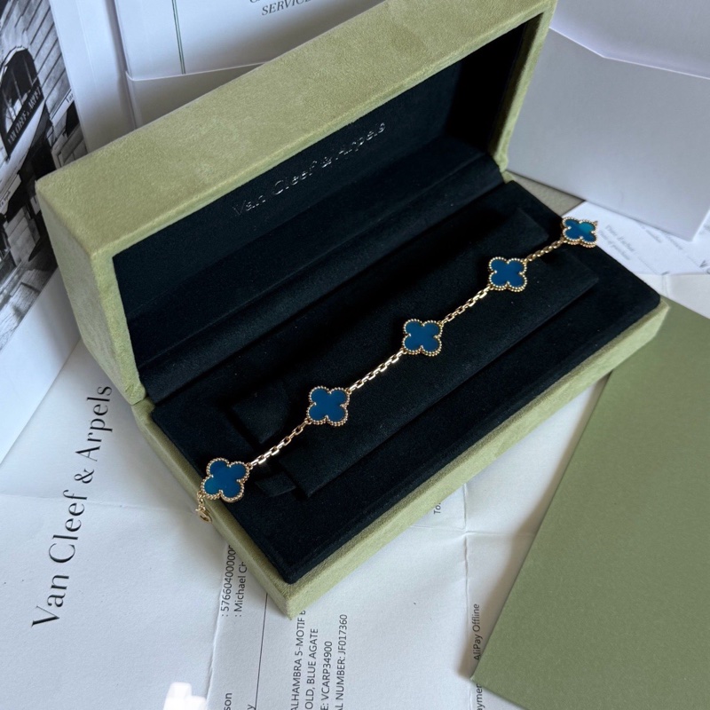 VCA 梵克雅寶 五花手鏈 藍五花 Vintage Alhambra手鍊 5枚四葉幸運圖騰-5