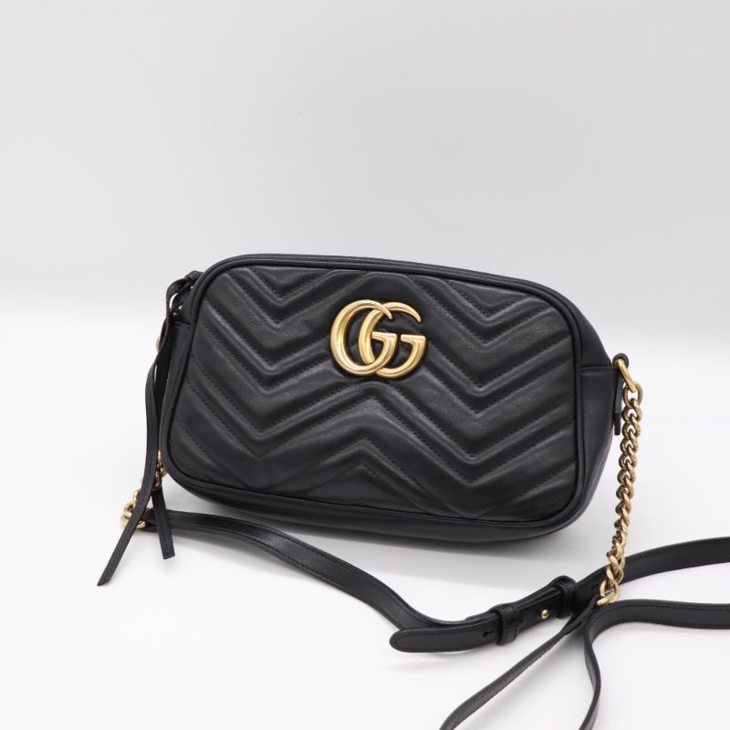 Gucci 古馳 Marmont 小號 黑色牛皮 GG 金釦 鏈條包 相機包-2