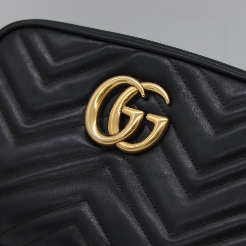 Gucci 古馳 Marmont 小號 黑色牛皮 GG 金釦 鏈條包 相機包-3