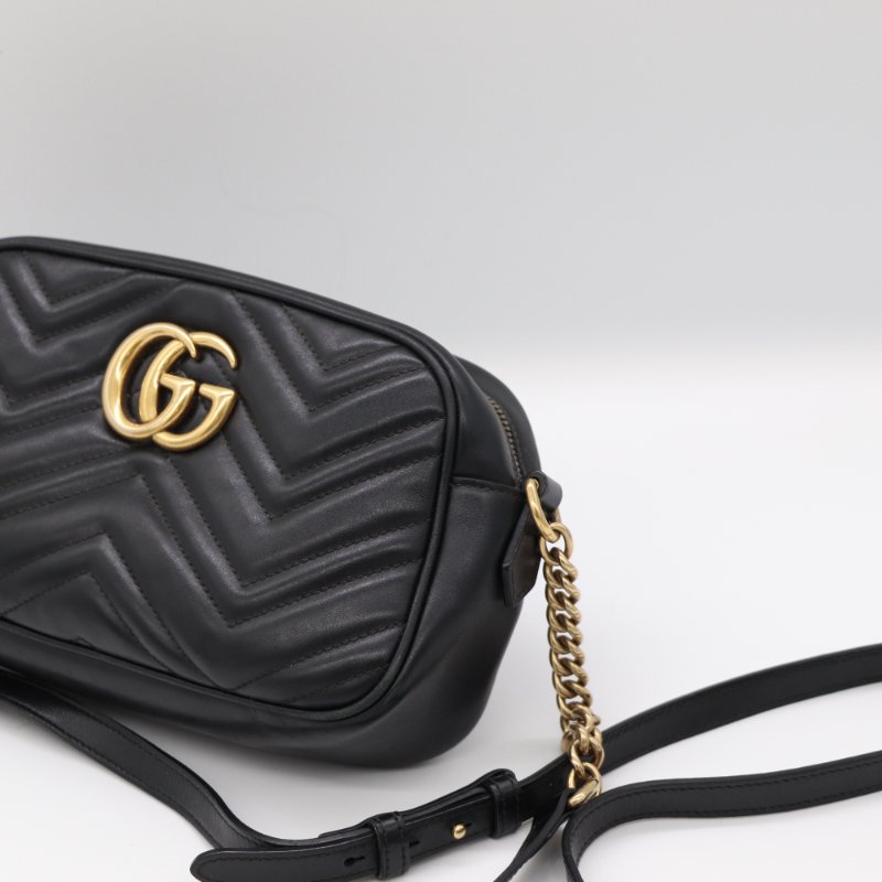 Gucci 古馳 Marmont 小號 黑色牛皮 GG 金釦 鏈條包 相機包-4