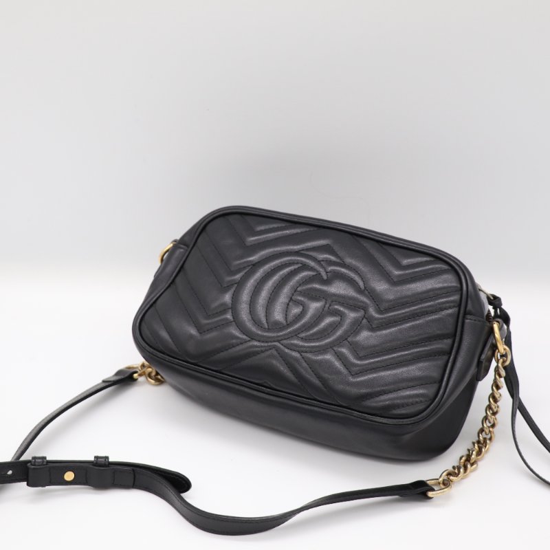 Gucci 古馳 Marmont 小號 黑色牛皮 GG 金釦 鏈條包 相機包-5