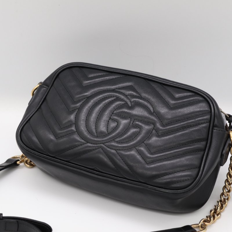 Gucci 古馳 Marmont 小號 黑色牛皮 GG 金釦 鏈條包 相機包-6