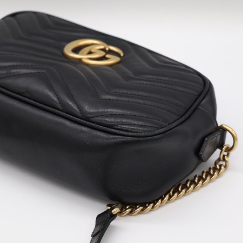 Gucci 古馳 Marmont 小號 黑色牛皮 GG 金釦 鏈條包 相機包-8