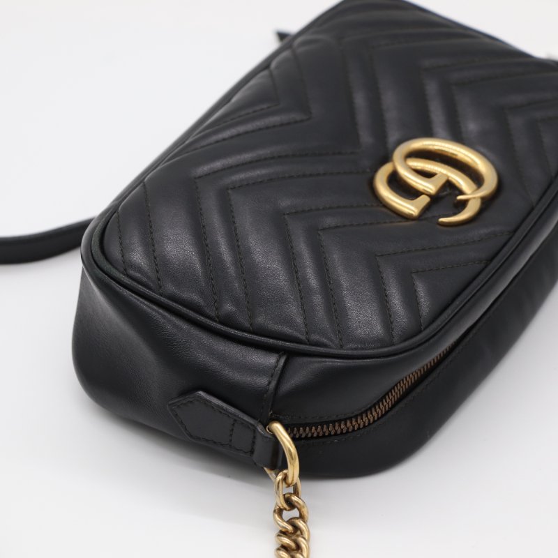 Gucci 古馳 Marmont 小號 黑色牛皮 GG 金釦 鏈條包 相機包-9