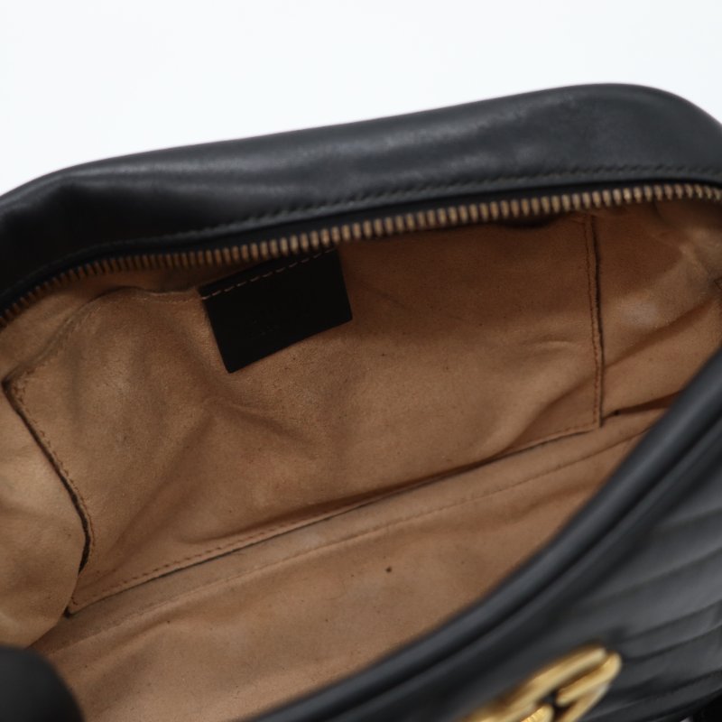 Gucci 古馳 Marmont 小號 黑色牛皮 GG 金釦 鏈條包 相機包-12