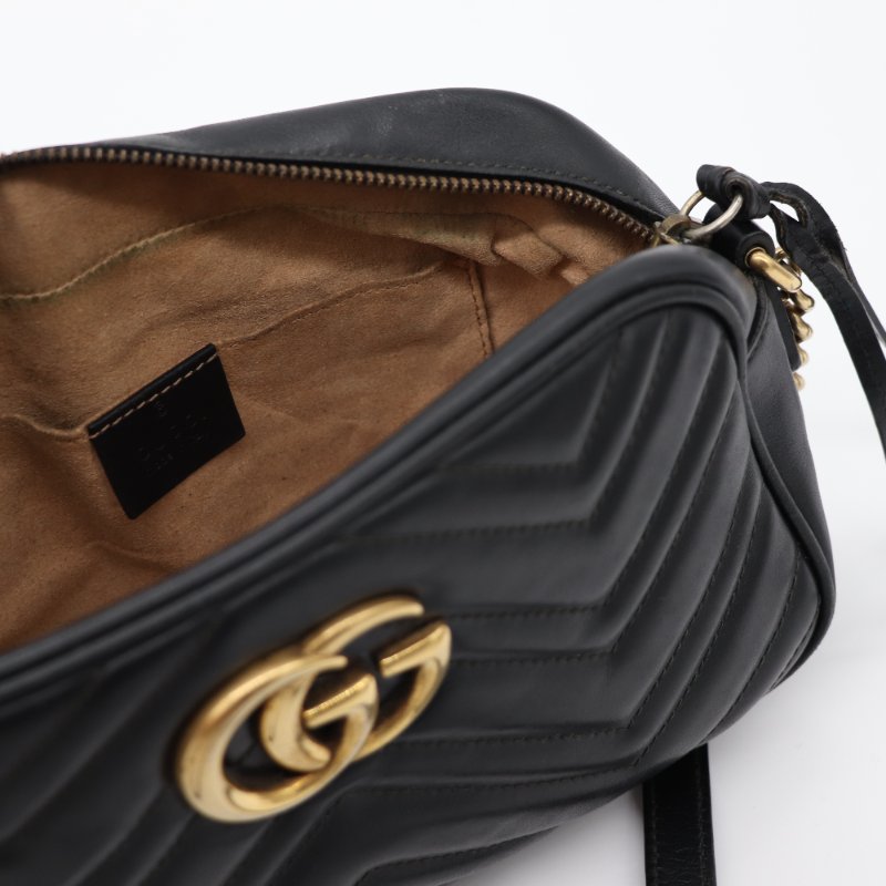 Gucci 古馳 Marmont 小號 黑色牛皮 GG 金釦 鏈條包 相機包-13