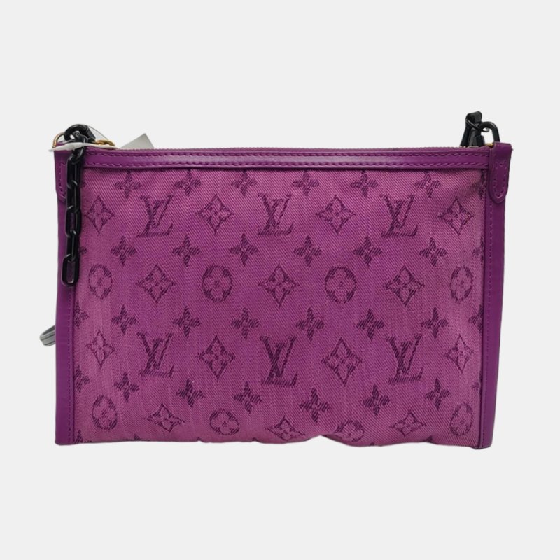 LOUIS VUITTON FLAT 棕色塗層帆布老花印花單肩包斜背包 金色黑色五金 子袋可拆卸肩帶-4