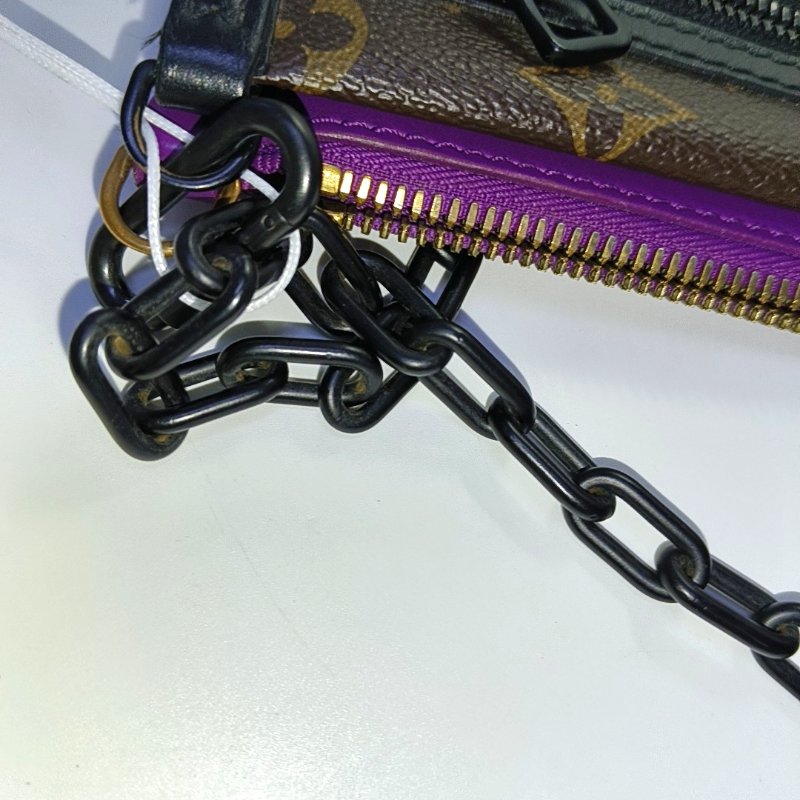 LOUIS VUITTON FLAT 棕色塗層帆布老花印花單肩包斜背包 金色黑色五金 子袋可拆卸肩帶-11